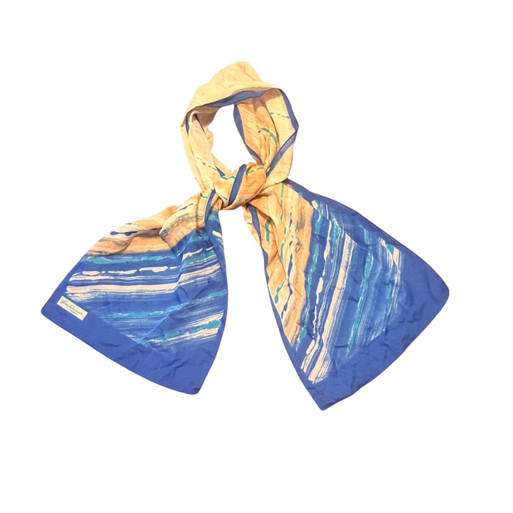 Vintage Jim Renoir Paris Blue Printed Rectangle Silk Scarf